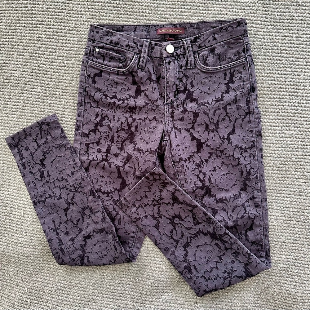 Marchesa Voyage Flocked Jacquard Jeans Size 25